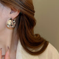 Acrylic Wide Edge Large C Shape Diamond Texture Geometric Line Hoop Earrings For Women view 4