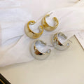 Acrylic Wide Edge Large C Shape Diamond Texture Geometric Line Hoop Earrings For Women view 3