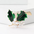 Alloy Pearl Leaf Brooch Pin For Women Suit Cardigan Decoration view 2
