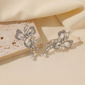 Elegant Rhinestone Crystal Butterfly Pearl Dangle Ear Cuff Clip No Piercing Luxury Women's Earrings view 2