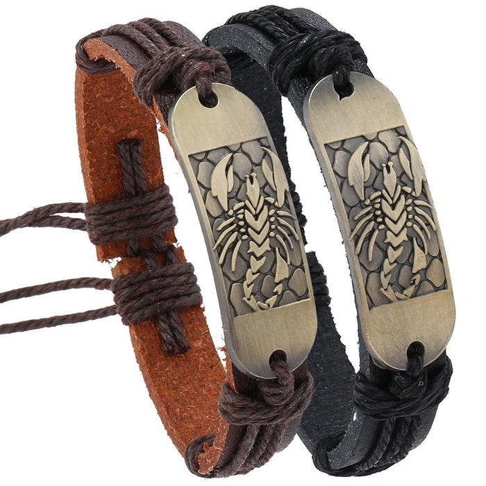 Simple Handmade Braided Vintage Leather Bracelet European American Fashion Accessory