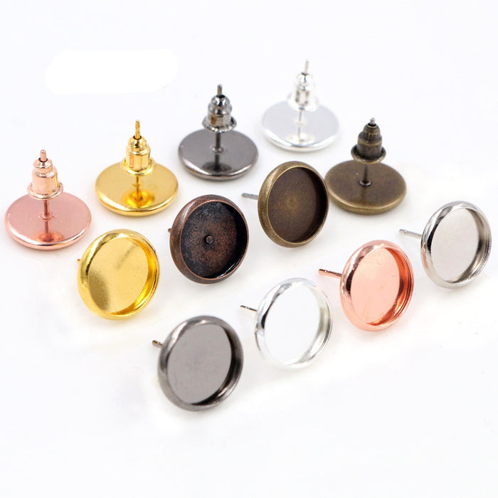 Flat 8/10/12mm Tray Stud Earring Posts DIY Jewelry Findings Without Ear Backs Stud Earrings