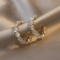 Gold Plated Silver Post Geometric Butterfly Faux Pearl Chic Hoop Earrings view 4