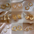 Gold Plated Silver Post Geometric Butterfly Faux Pearl Chic Hoop Earrings view 1