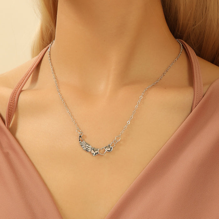 Korean Creative Wing Heart Pendant Collarbone Necklace For Women, Niche Summer Fashion Jewelry
