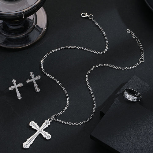 Elegant Silver Alloy Rhinestone Cross Stud Earrings For Women, Luxury European Minimalist Fashion Earrings