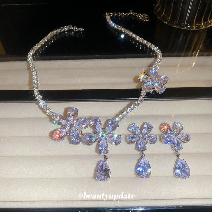 Light Luxury Colorful Flower Zircon Copper Clavicle Necklace For Women