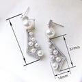 European American Luxury Faux Pearl Earrings, Long Irregular Symmetric Geometric Drop Earrings view 4