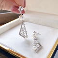 European American Luxury Faux Pearl Earrings, Long Irregular Symmetric Geometric Drop Earrings view 3