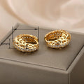 Hollow Floral Micro Pave Hoop Earrings For Women, Textured Circle Geometric Ear Cuff Jewelry view 4