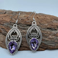 Vintage Alloy Hollow Purple Drop Earrings With Floral Design Cross Border Statement Ear Hooks view 2