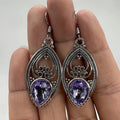 Vintage Alloy Hollow Purple Drop Earrings With Floral Design Cross Border Statement Ear Hooks view 3