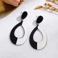 Elegant Black White Striped Acrylic Round Oval Triangle Geometric Drop Dangle Statement Earrings view 3