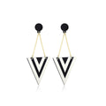 Elegant Black White Striped Acrylic Round Oval Triangle Geometric Drop Dangle Statement Earrings view 5