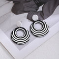 Elegant Black White Striped Acrylic Round Oval Triangle Geometric Drop Dangle Statement Earrings view 4
