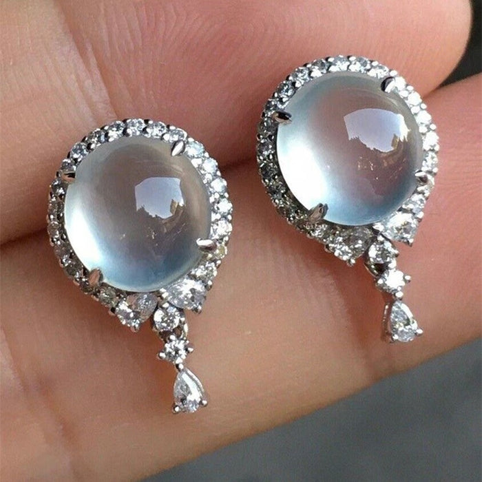 Elegant Cabochon Drop Earrings, Faux Moonlight Geometric Water Drop Stud Earrings For Women