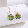 Elegant Round Shell Enamel Tulip Sunflower Cat Paw Pattern Alloy Drop Hook Earrings view 2