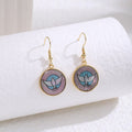 Elegant Round Shell Enamel Tulip Sunflower Cat Paw Pattern Alloy Drop Hook Earrings view 3