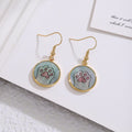 Elegant Round Shell Enamel Tulip Sunflower Cat Paw Pattern Alloy Drop Hook Earrings view 4