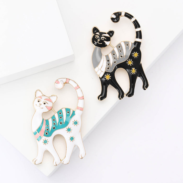 Alloy Enamel Cat Brooch Pin For Women's Suit Shirts