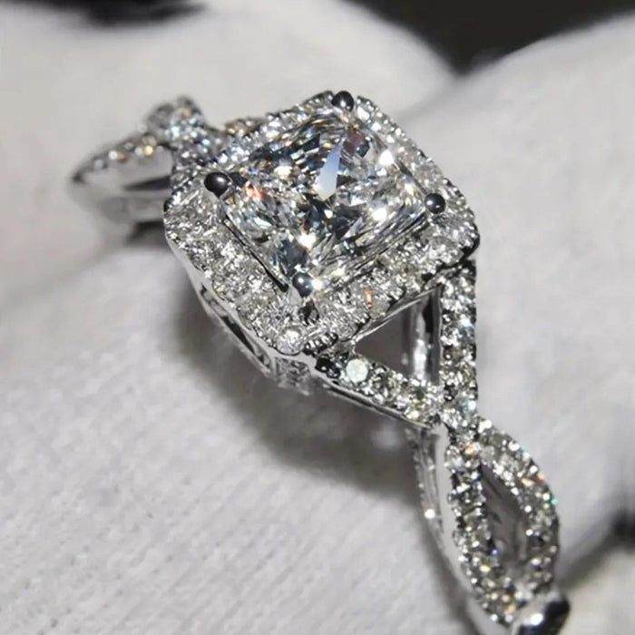 Square Chain Twisted Arm Cross Geometric Ring For Women, Versatile Index Finger Engagement Ring
