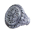Vintage Distressed Cross Iris Flower Ring, Hip Hop Lotus Floral Statement Finger Jewelry view 4