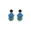 Oil Painting Blue Flower Acrylic Drop Earrings, Elegant Forest Style Floral Leaf Dangle Earrings view 5