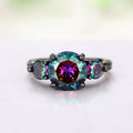 Colorful Three Stone Gun Black Crown Ring, Fashion Statement Finger Ring For Cross Border Jewelry view 2