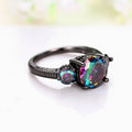 Colorful Three Stone Gun Black Crown Ring, Fashion Statement Finger Ring For Cross Border Jewelry view 5