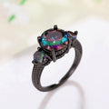 Colorful Three Stone Gun Black Crown Ring, Fashion Statement Finger Ring For Cross Border Jewelry view 1