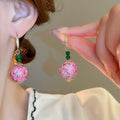 New Chinese Retro Pink Green Ceramic Round Geometric Drop Earrings Sweet Fresh Style view 1