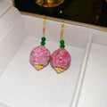 New Chinese Retro Pink Green Ceramic Round Geometric Drop Earrings Sweet Fresh Style view 4