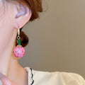 New Chinese Retro Pink Green Ceramic Round Geometric Drop Earrings Sweet Fresh Style view 3