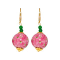 New Chinese Retro Pink Green Ceramic Round Geometric Drop Earrings Sweet Fresh Style view 5