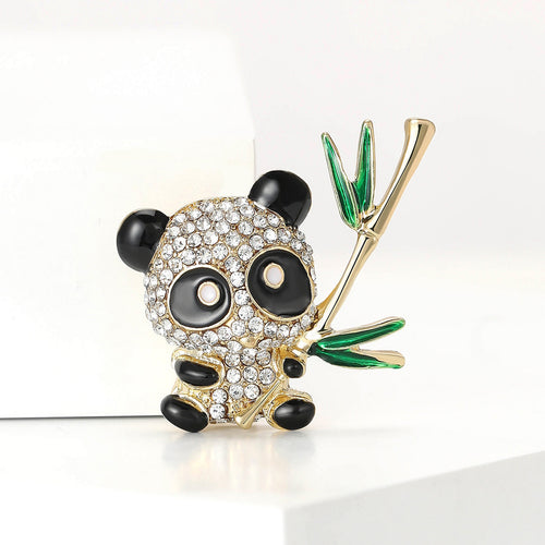 Alloy Rhinestone Panda Brooch With Bamboo For Unisex Clothing Decoration