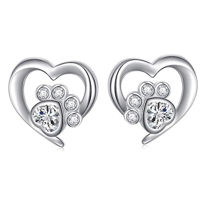 Trendy European Cute Cat Paw Stud Earrings Fresh Heart Fashion Earrings For Women