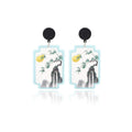 Women's Ethnic Vintage Chinese Style Acrylic Crane Koi Maple Lotus Square Drop Dangle Earrings view 5