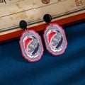 Women's Ethnic Vintage Chinese Style Acrylic Crane Koi Maple Lotus Square Drop Dangle Earrings view 4