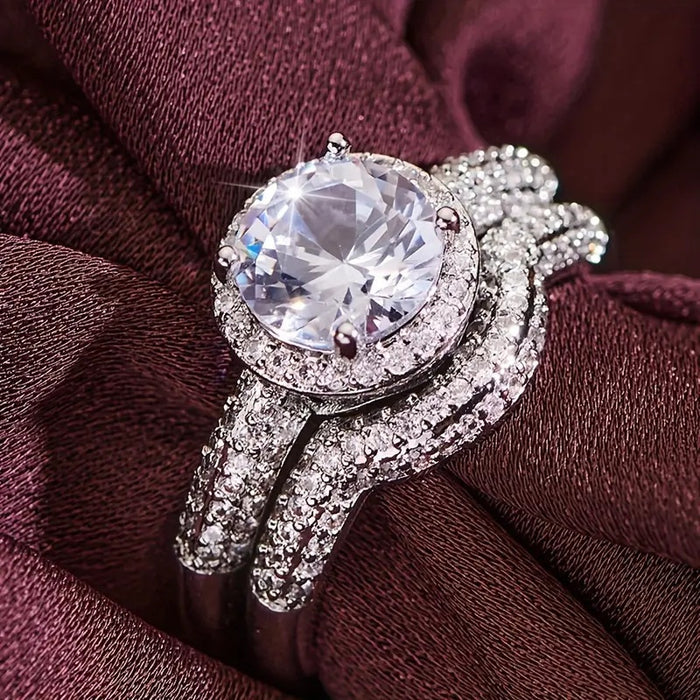 New European American Geometric Round Couple Ring Set Classic Bridal Wedding Ring For Women