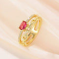 Korean Light Luxury Double Layer Ring With Chain Hollow Geometric Design Fashion Finger Jewelry view 3