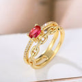 Korean Light Luxury Double Layer Ring With Chain Hollow Geometric Design Fashion Finger Jewelry view 5