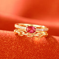 Korean Light Luxury Double Layer Ring With Chain Hollow Geometric Design Fashion Finger Jewelry view 2