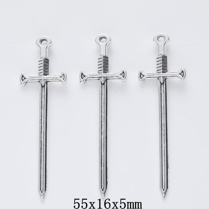 Silver Zinc Alloy Sword Charm Pendant for DIY Necklace Bracelet Jewelry Making
