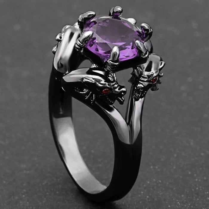Vintage Black Gold Dragon Head Ring, Bold Luxury Dark Style Statement Finger Jewelry