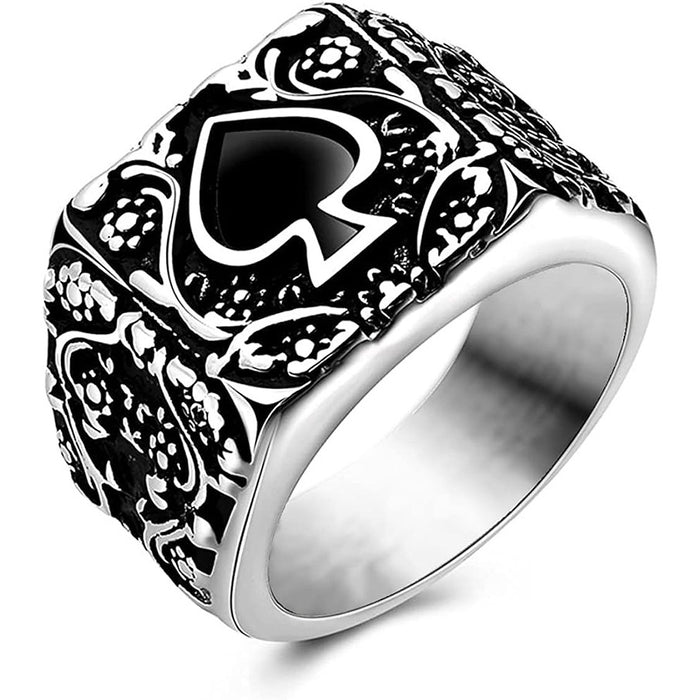 European Creative Spade Heart Ring Hip Hop Poker Vintage Unisex Statement Finger Ring