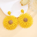 Bohemian Handmade Woven Raffia Straw Colorful Daisy Flower Alloy Stud Vacation Statement Earrings view 4