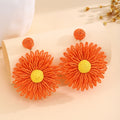 Bohemian Handmade Woven Raffia Straw Colorful Daisy Flower Alloy Stud Vacation Statement Earrings view 2