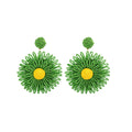 Bohemian Handmade Woven Raffia Straw Colorful Daisy Flower Alloy Stud Vacation Statement Earrings view 5