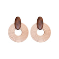Natural Wood Geometric Hoop Earrings With Sterling Silver Pins, Brown Statement Boho Style view 5