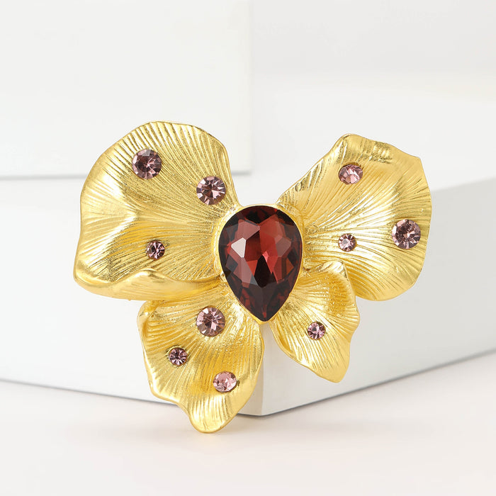 Gold Tone Alloy Rhinestone Butterfly Brooch For Suits And Coats